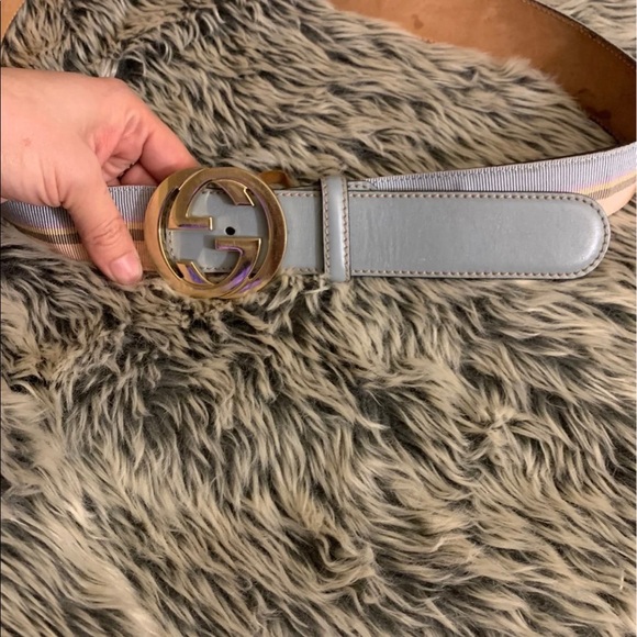 Gucci Blue Interlocking GG Buckle Calf Leather Belt - Picture 2 of 6